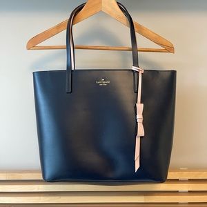 Kate Spade Shoulder Tote Bag Navy & Pink with Bow Charm